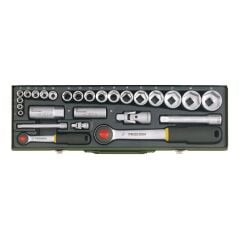 Proxxon 23020 1/4'' 1/2'' Cırcır Kollu Mafsallı 27 Parça Lokma Takımı