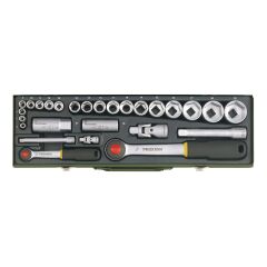 Proxxon 23020 1/4'' 1/2'' Cırcır Kollu Mafsallı 27 Parça Lokma Takımı