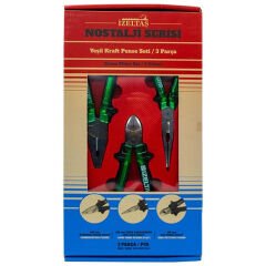 İzeltaş 13000005314 Nostalji Serisi Pense Seti 3 Parça Yeşil Kraft Pense Seti
