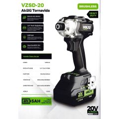 Sanplaza Voltz VZSD-20 Akülü Tornavida Kademeli Hız Kömürsüz 20 V 5.0 AH