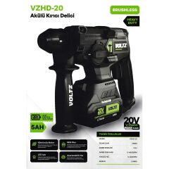 Sanplaza Voltz VZHD-20 Akülü Kırıcı Delici Kademeli Hız Kömürsüz SDS 20 V 5.0 AH