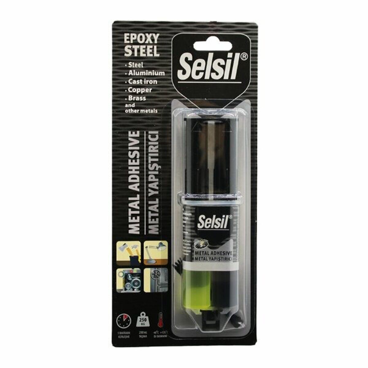 Selsil 3633 Epoksi Metal Yapıştırıcı Şırınga Hızlı Kuruma 5 dk 28 gr