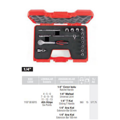 İzeltaş 1107 1/4'' Altı Köşe 15'li Karbüratör Lokma Anahtar Takımı