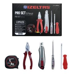 İzeltaş 5'li Pro Set 5 Parça Kraft Pense 160mm Kontrol Kalemi Tornavida Maket Bıçağı Şerit Metre