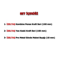 İzeltaş 3'lü Kraft Pense Seti 3 Parça Kraft Pense 160mm Kraft Yan Keski 160mm Maket Bıçağı