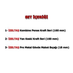 İzeltaş 3'lü Kraft Pense Seti 3 Parça Kraft Pense 160mm Kraft Yan Keski 160mm Maket Bıçağı