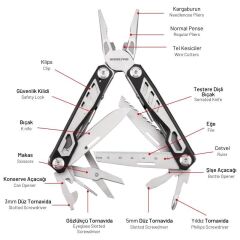 İzeltaş Multi Tool 15 Fonksiyonlu 155 mm Çok Amaçlı Pense Çakı Seti