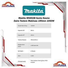 Makita M5802B Sunta Kesme Daire Testere Makinası 190mm 1050W