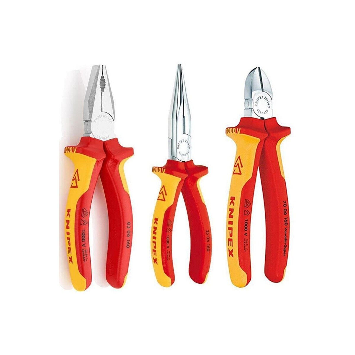 Knipex 3'lü Set 1000V Kombine Pense 160 mm 1000V Yan Keski 160 mm 1000V Kargaburun 160 mm