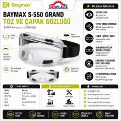 Baymax S-550 Standart Şeffaf Toz Çapak Koruyucu İş Güvenlik Gözlüğü