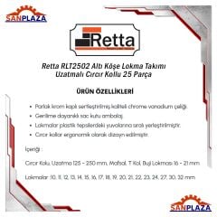 Retta RLT2502 Altı Köşe Lokma Takımı Uzatmalı Cırcır Kollu 25 Parça