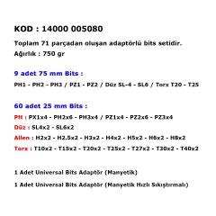 Elta Adaptörlü Bits Uç Seti 71 Parça 14000005080