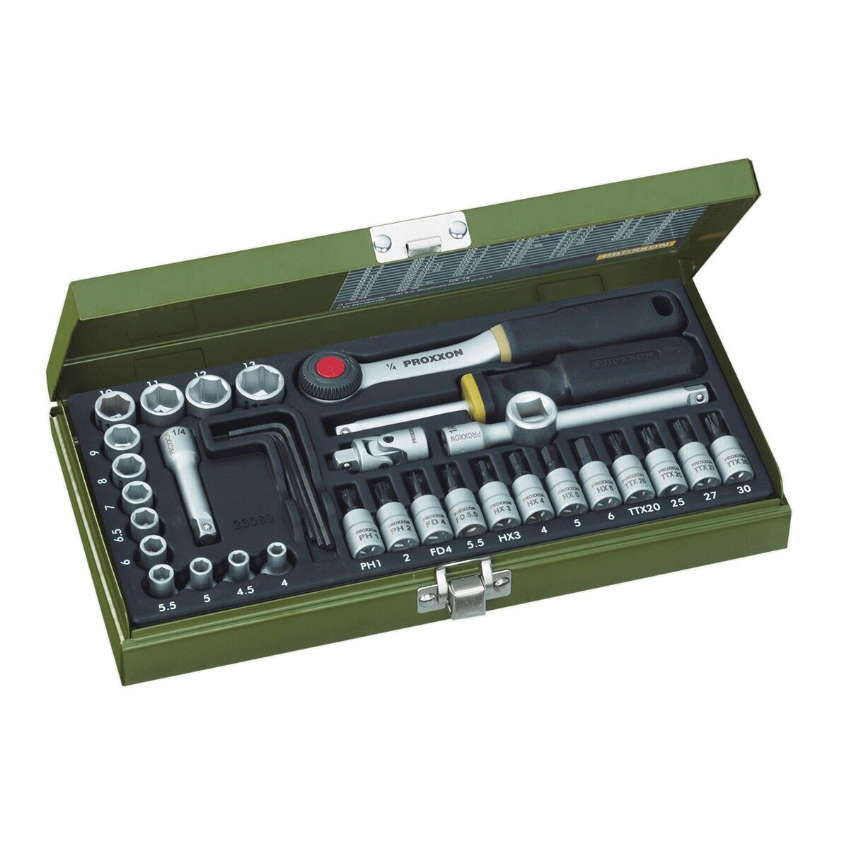 Proxxon 23080 1/4'' Cırcır Kollu 36 Parçalı Lokma ve Bits Takımı