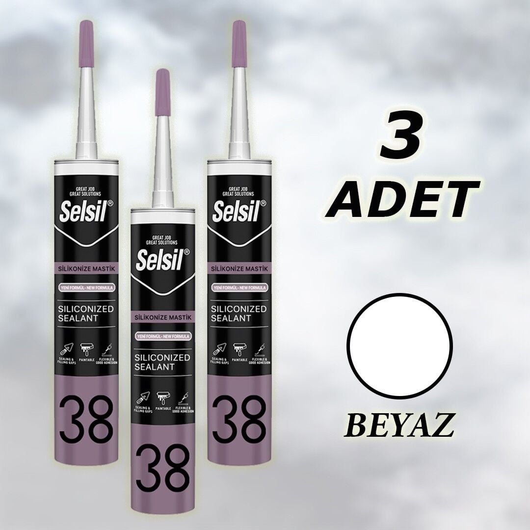 Selsil Silikonize Mastik Beyaz 500 gr (52083) 3 Adet