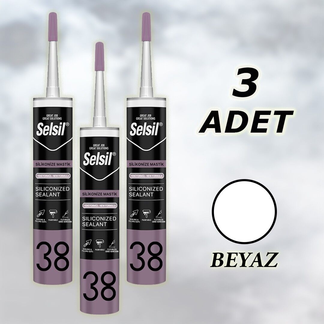 Selsil Silikonize Mastik Beyaz 500 gr (52083) 3 Adet