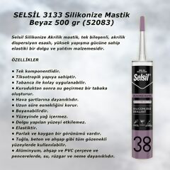 Selsil Silikonize Mastik Beyaz 500 gr (52083) 3 Adet