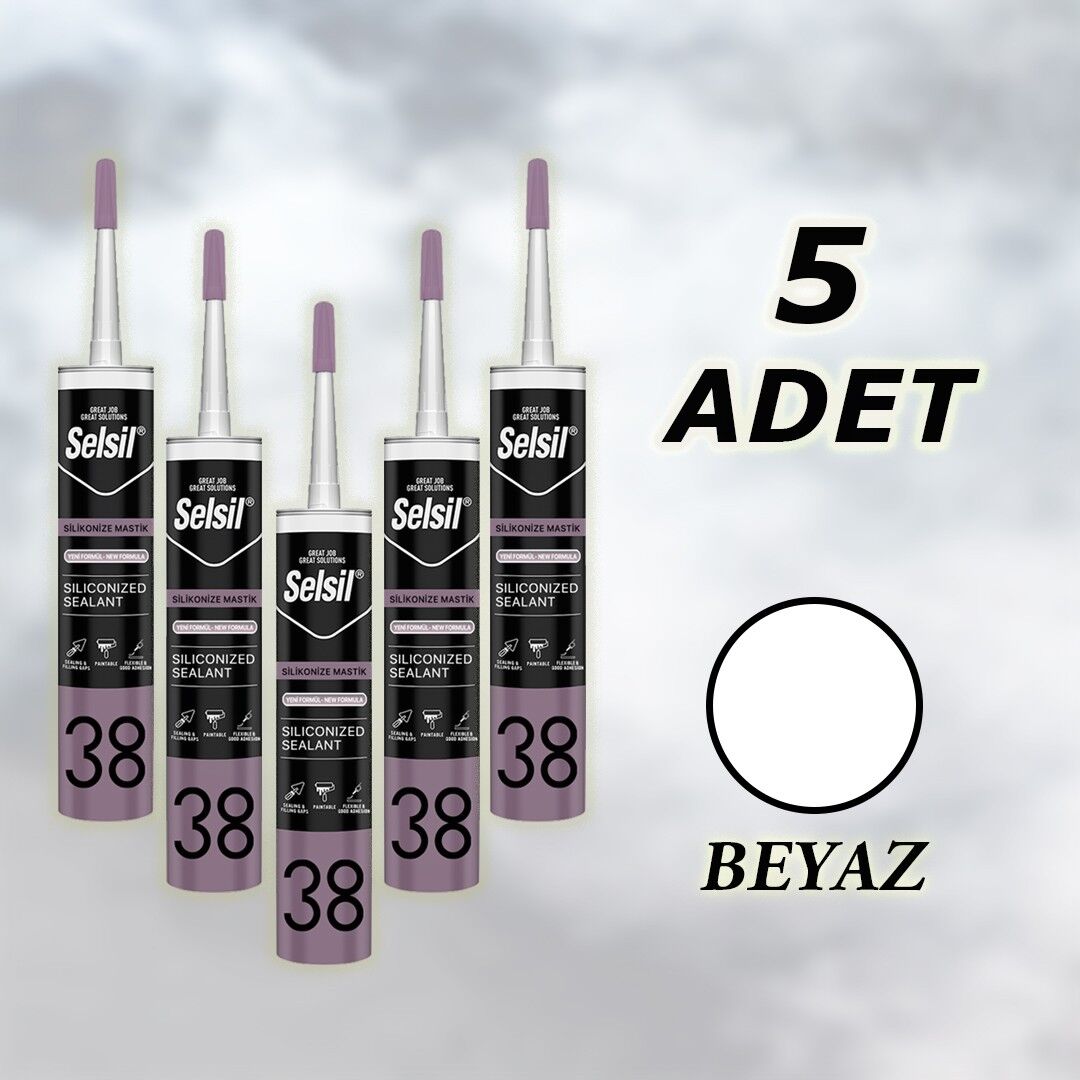 Selsil Silikonize Mastik Beyaz 500 gr (52083) 5 Adet