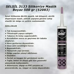Selsil Silikonize Mastik Beyaz 500 gr (52083) 10 Adet