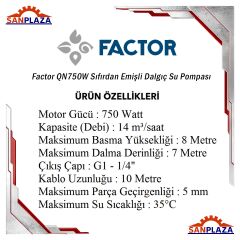 Factor QN750W Sıfırdan Emişli Dalgıç Su Pompası