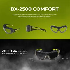 Baymax BX-2500 Comfort Antifog Şeffaf Buğu Yapmayan Gözlük