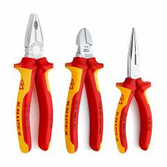 Knipex 3'lü Set 1000V Kombine Pense 180 mm 1000V Yan Keski 160 mm 1000V Kargaburun 160 mm