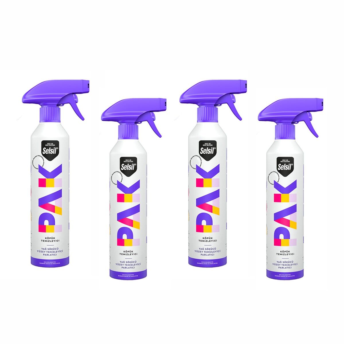 Selsil Pak Genel Amaçlı Mucize Köpük Temizleyici Yağ Sökücü Sprey 500 ml 4 Adet