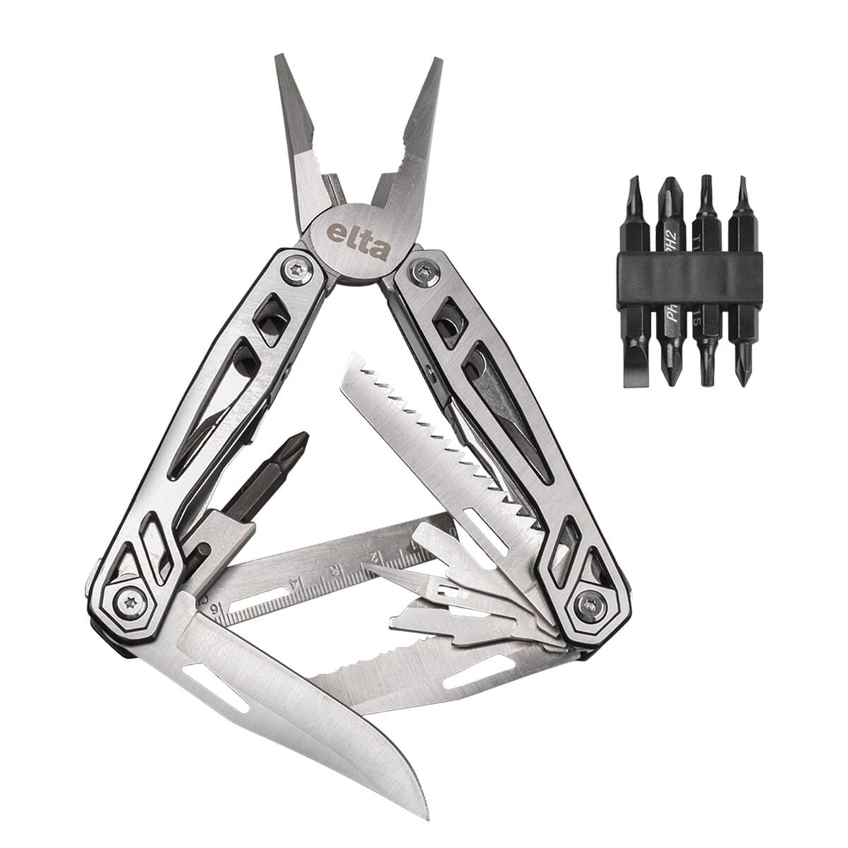 İzeltaş Elta Multi Tool Plus 13 Fonsiyonlu Katlanır Çok Amaçlı Pense El Aleti Paslanmaz Çelik 165 mm