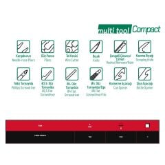 İzeltaş Elta Multi Tool Compact 12 Fonksiyonlu Katlanır Çok Amaçlı Pense El Aleti Paslanmaz Çelik 160 mm