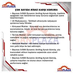Baymax S-500 Dinamik Antifog Gümüş Aynalı Buğu Yapmayan Toz Çapak Koruyucu UV Korumalı Laboratuvar İşçi İş Güvenlik Gözlüğü