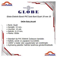 Globe Elektrik Bandı PVC İzole Bant Siyah 19 mm 10 mt