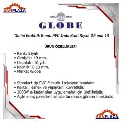 Globe Elektrik Bandı PVC İzole Bant Siyah 19 mm 10 mt 10 Adet