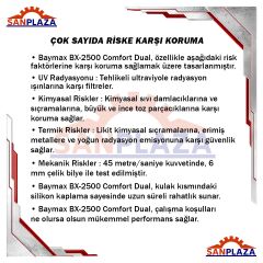 Baymax BX-2500 Comfort Dual Antifog Şeffaf Buğu Yapmayan Toz Çapak Koruyucu UV Korumalı Laboratuvar İşçi İş Güvenlik Gözlüğü
