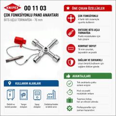 Knipex 00 11 03 Çok Fonksiyonlu Kumanda Dolabı Yangın Dolabı Pano Kapağı Anahtarı 76 mm Bits Uçlu Tornavida