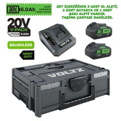 Sanplaza Voltz 3 Parça Set VZ20-3KIT-A Akülü Darbeli Matkap Taşlama Somun Sökme 20V 5.0 Ah