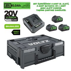 Sanplaza Voltz 4 Parça Set VZ20-4KIT Akülü Darbeli Matkap Taşlama Somun Sökme Kırıcı Delici 20V 5.0 Ah