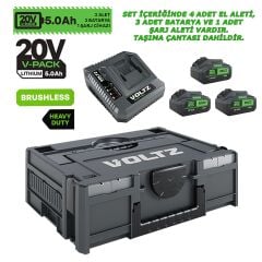 Sanplaza Voltz 4 Parça Set VZ20-4KIT Akülü Darbeli Matkap Taşlama Somun Sökme Kırıcı Delici 20V 5.0 Ah