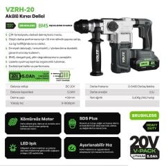 Sanplaza Voltz VZRH-20 Akülü Kırıcı Delici Hilti Kademeli Hız Kömürsüz 3.5 Joule SDS 20 V 5.0 Ah