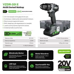 Sanplaza Voltz VZDR-20I E Akülü Darbeli Matkap Kademeli Hız Kömürsüz 20 V 2.0 AH