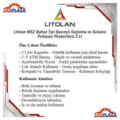 Litolan MS2 Bahçe Tipi Basınçlı İlaçlama ve Sulama Pompası Püskürtücü 2 Lt