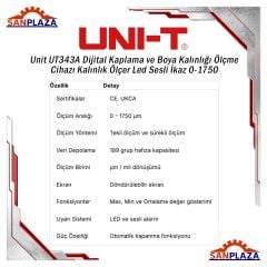 Unit UT343A Dijital Kaplama ve Boya Kalınlığı Ölçme Cihazı Kalınlık Ölçer Led Sesli İkaz 0-1750