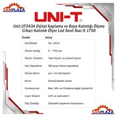 Unit UT343A Dijital Kaplama ve Boya Kalınlığı Ölçme Cihazı Kalınlık Ölçer Led Sesli İkaz 0-1750