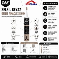Selsil Genel Amaçlı Beyaz Silikon 280 gr Cam PVC Seramik Metal Banyo Mutfak Sızdırmazlık Dolgu Malzemesi 3 Adet