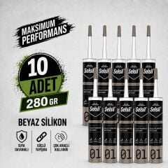 Selsil Genel Amaçlı Beyaz Silikon 280 gr Cam PVC Seramik Metal Banyo Mutfak Sızdırmazlık Dolgu Malzemesi 10 Adet