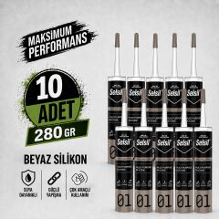 Selsil Genel Amaçlı Beyaz Silikon 280 gr Cam PVC Seramik Metal Banyo Mutfak Sızdırmazlık Dolgu Malzemesi 10 Adet