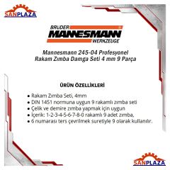 Mannesmann 245-04 Profesyonel Rakam Zımba Damga Seti 4 mm 9 Parça