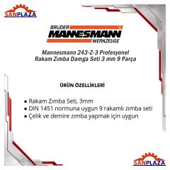 Mannesmann 243-Z-3 Profesyonel Rakam Zımba Damga Seti 3 mm 9 Parça