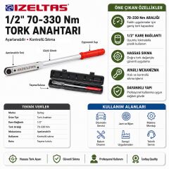 İzeltaş 1/2'' 70-330 Nm Tork Anahtarı 1613063000