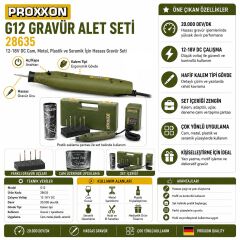 Proxxon GG12 28635 Gravür Alet Seti 12-18V Cam Metal Yazı Oyma Seti