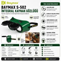 Baymax S-502 İntegral Siyah Kaynakçı Gözlüğü Çift Kullanımlı Koruyucu Atölye İş Güvenlik Gözlüğü