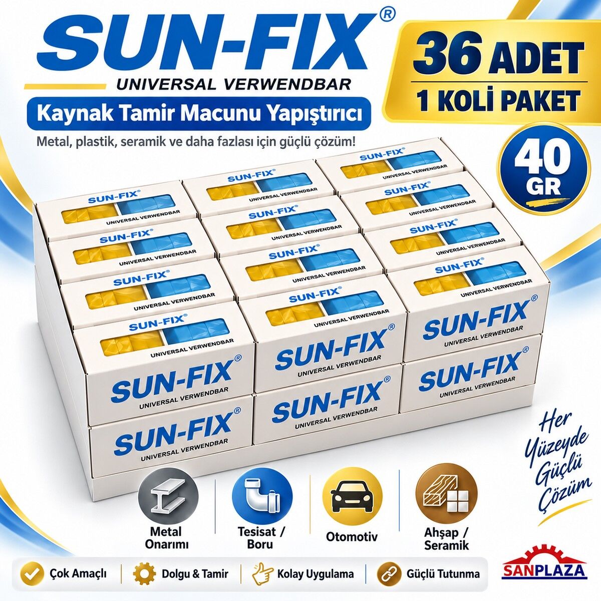 Sun-Fix 50040 40 gr Universal Verwendbar Kaynak Tamir Macunu Yapıştırıcı 36 Adet 1 Koli Paket